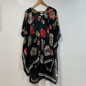 Woven Heart Black Floral Kimono